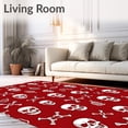 thumbnail image 2 of ODIKA 3'x5' Machine Washable Non-Slip Area Rug, Spooky Skull Crossbones Bath with Curtain Coverage High Traffic Rug with Pad, Red, 656400, 2 of 8