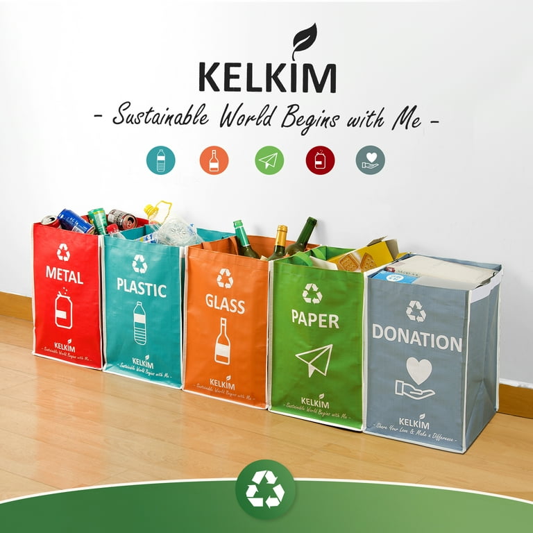 KELKIM Recycling Bin Bags & Donation Bag for Home Kitchen Office / Portable  Waterproof Recyclable Trash Sorting Bin