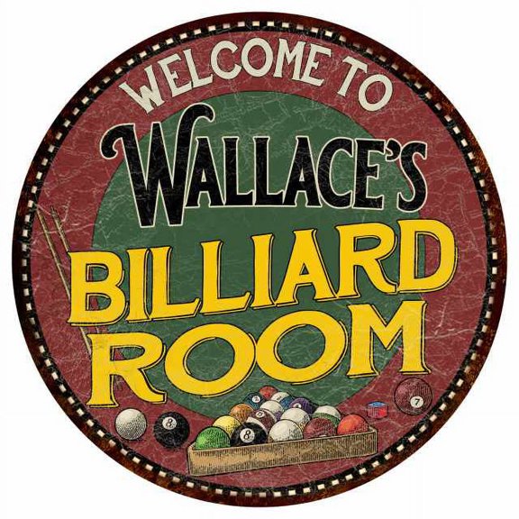 Wallace's Billiard Room 12" Round Metal Sign Kitchen Wall Décor 200120033450