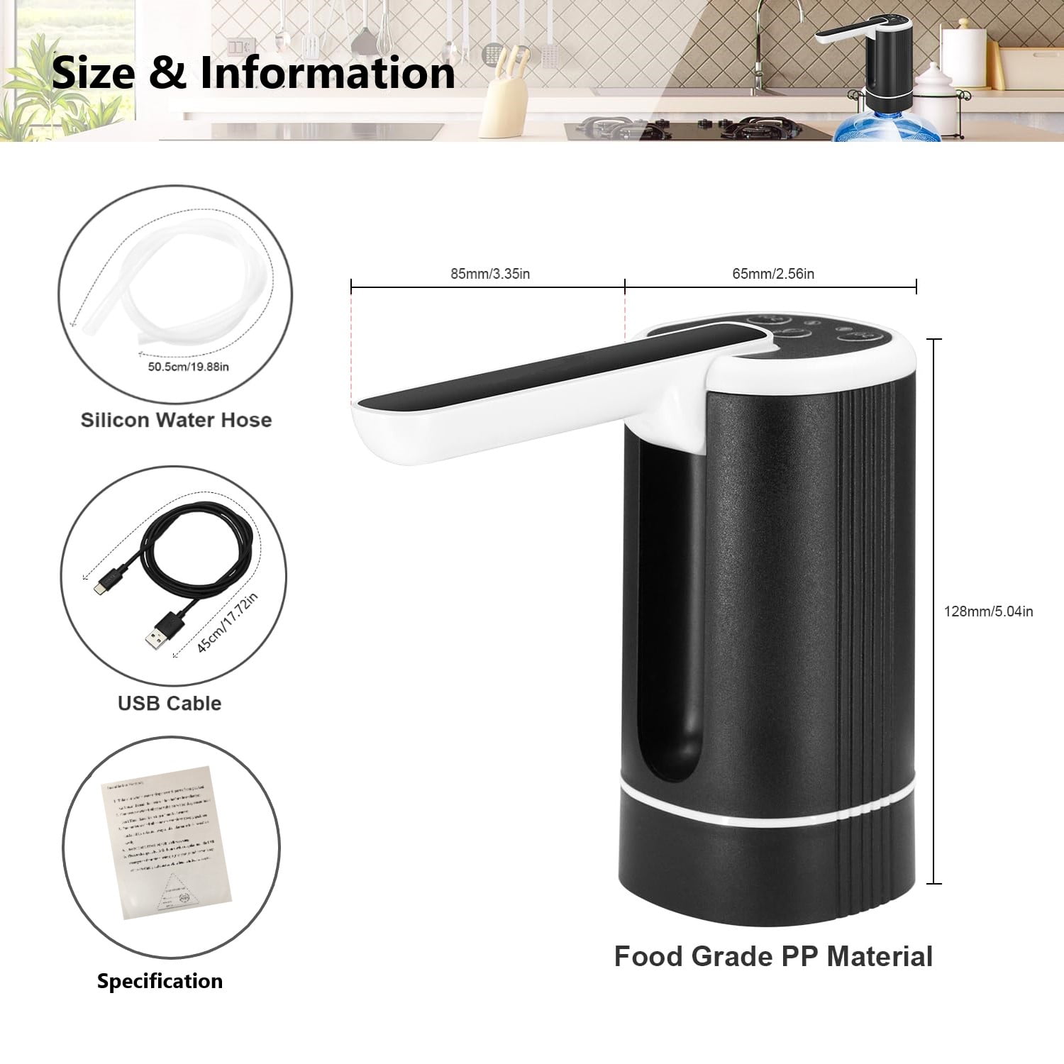 Uncahome Water Dispenser for 5 Gallon Bottle, Rechargeable Portable Electric Water Bottle Pump, Foldable Automatic Water Jug Pump for for Home, Office & Camping (Black)