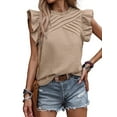 thumbnail image 3 of Women's Ruffle Short Sleeve Pleated Crew Neck Top Pullover, 3 of 6
