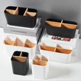 thumbnail image 2 of Multi-Compartment Desk Organizer Bamboo Remote Control Holder Storage Container for Sundries Vanity Stationery, 2 of 5