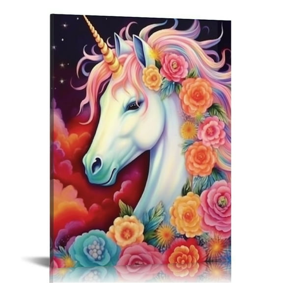 ONETECH Unicorn Wall Decor Pictures Pink Girls Room Bedroom Bathroom Wall Art Cute Unicorn Watercolor Painting Artwork Pink Rainbow Framed Canvas Print Nursery Kids Birthday Gifts 12x16 in