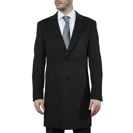 Adam Baker Caravelli by Men's 60901 Modern Fit Single Breasted Luxury Cashmere-Feel Topcoat - Black - 38R