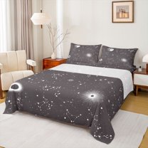 jejeloiu Astrology Theme Queen Sheet Sets,Universe Starry Night Flat Sheet,Whiet Deepgray Queen Fitted Sheet For Girls Teens,Breathable Home Decor,4 Pieces
