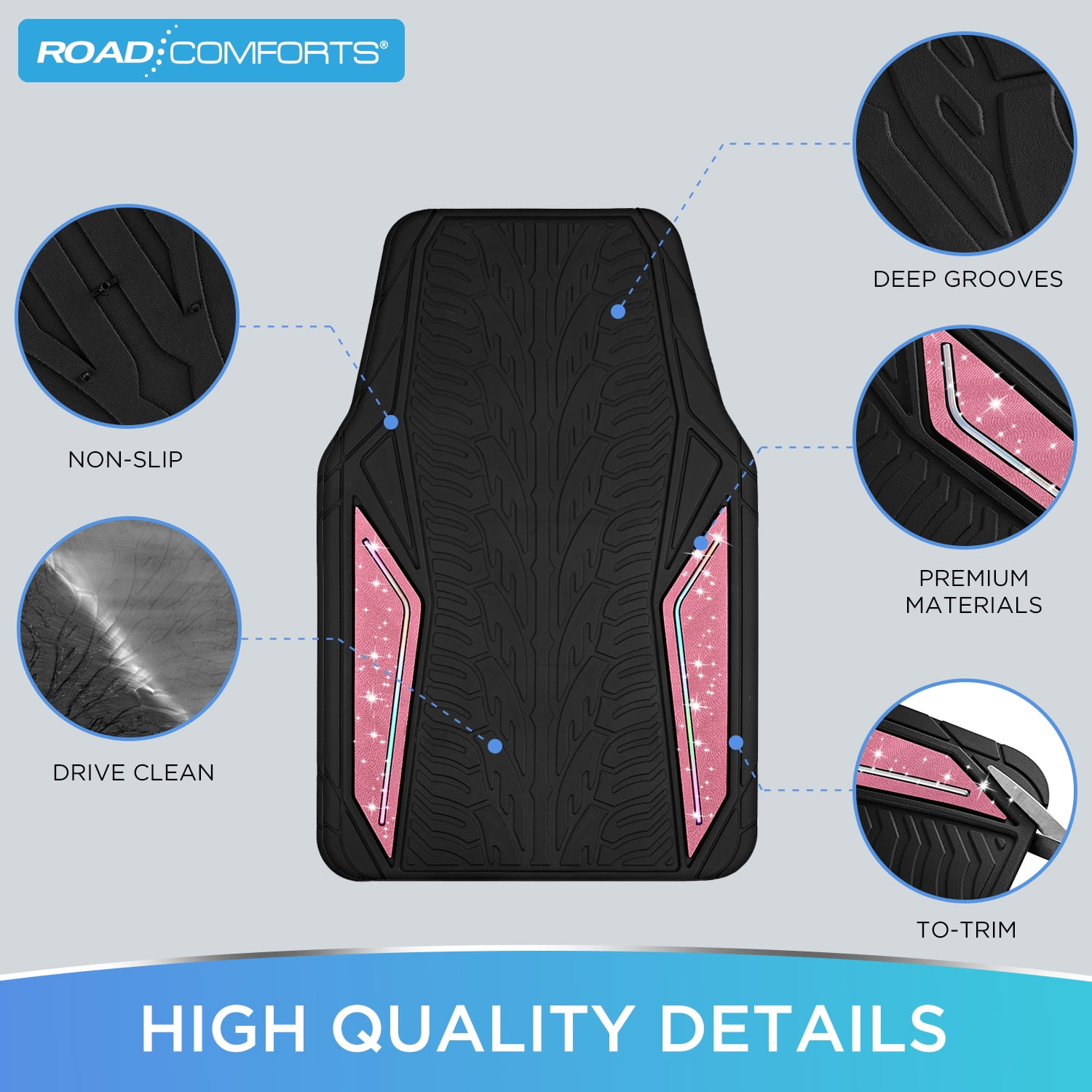 Road Comforts Hyper Pillar Car Floor Mat - All-Weather, Universal Fit for Most Cars Beige Hot Hot Pink