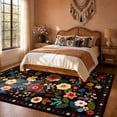 thumbnail image 4 of NewBuros 8'x10' Area Rug, Boho Floral Washable Rug, Non Slip Stain Resistant Soft Low Pile Rug for Living Room, Bedroom, Dining Room & Office, Black, 4 of 11