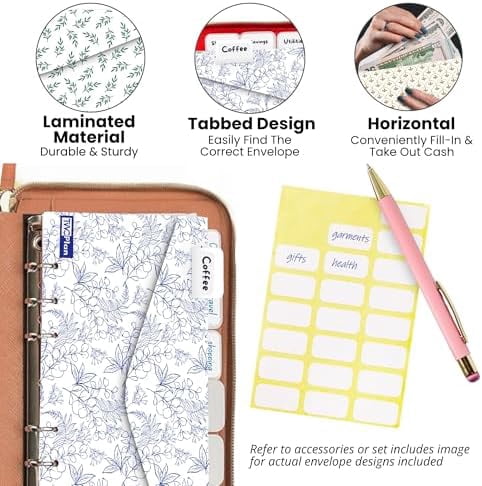 Cash Envelope Wallet Brown All in One Budget System RFID Blocking with 12x Tabbed Cash Envelopes, 12x Monthly Budget Cards,1x Yearly budget planner sheet Complete Money Organizer Set for Cash