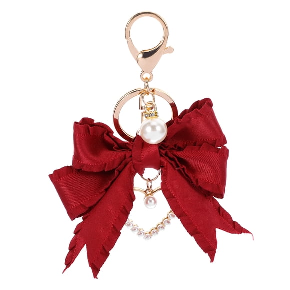 GOOHOCHY Llavero con lazo y colgante para bolso, con forma de corazón de perla de imitación, para mochila y borla