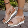 thumbnail image 3 of Rokment Platform Wedges Strappy Dress Sandals for Women 2026 Beach Fashion Casual Open Toe Chunky High Heels Espadrilles Slingback Gladiator Summer Shoes Light Pink Size 7.5, 3 of 5