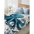 thumbnail image 4 of Coastal Octopus California King Size Flat Sheet, Wrinkleproof & Fadeproof Cooling Flat Bed Sheet Only, Vintage Beach Teal Coral Nautical Breathable Soft Bedding Top Sheets 108 x 98 Inches, 4 of 8