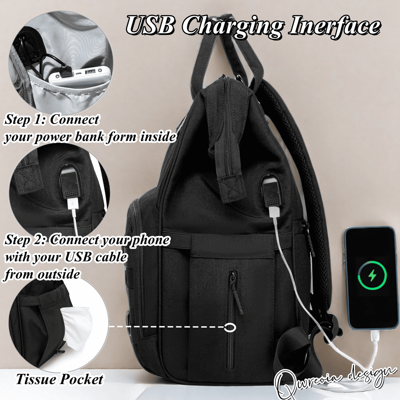 Camo Diaper Bag Backpack for Dad and Mom with USB Charging Port Stroller Straps and Insulated Pocket,army military Travel Nappy Backpack (Black)
