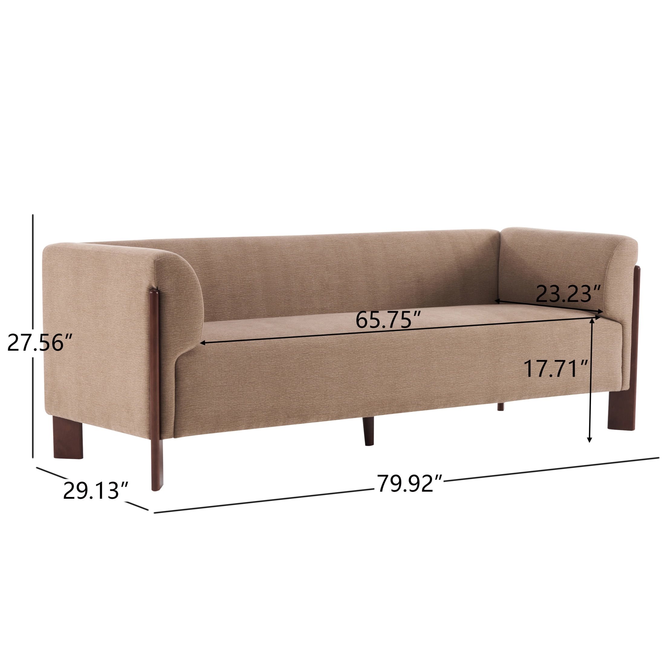 Christopher Knight Home 80" Modern Upholstered Sofa, 3 Seats Tuxedo Arms with Wood Leg, Light Brown