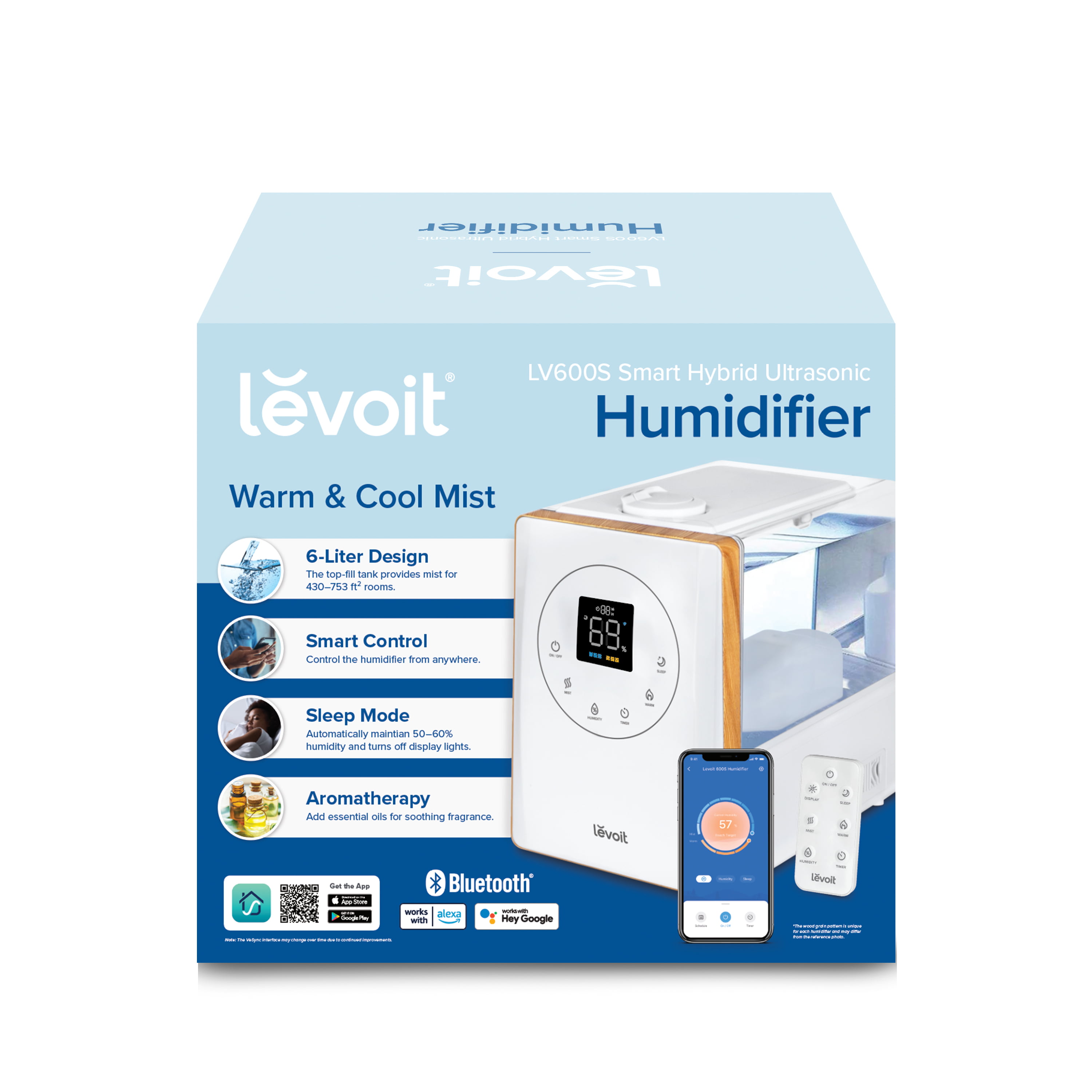 Levoit Smart Warm and Cool Mist Humidifier for Room, 6L Top Fill Air  Vaporizer for Large Rooms Bouns Remote Control, LV600S Wood 