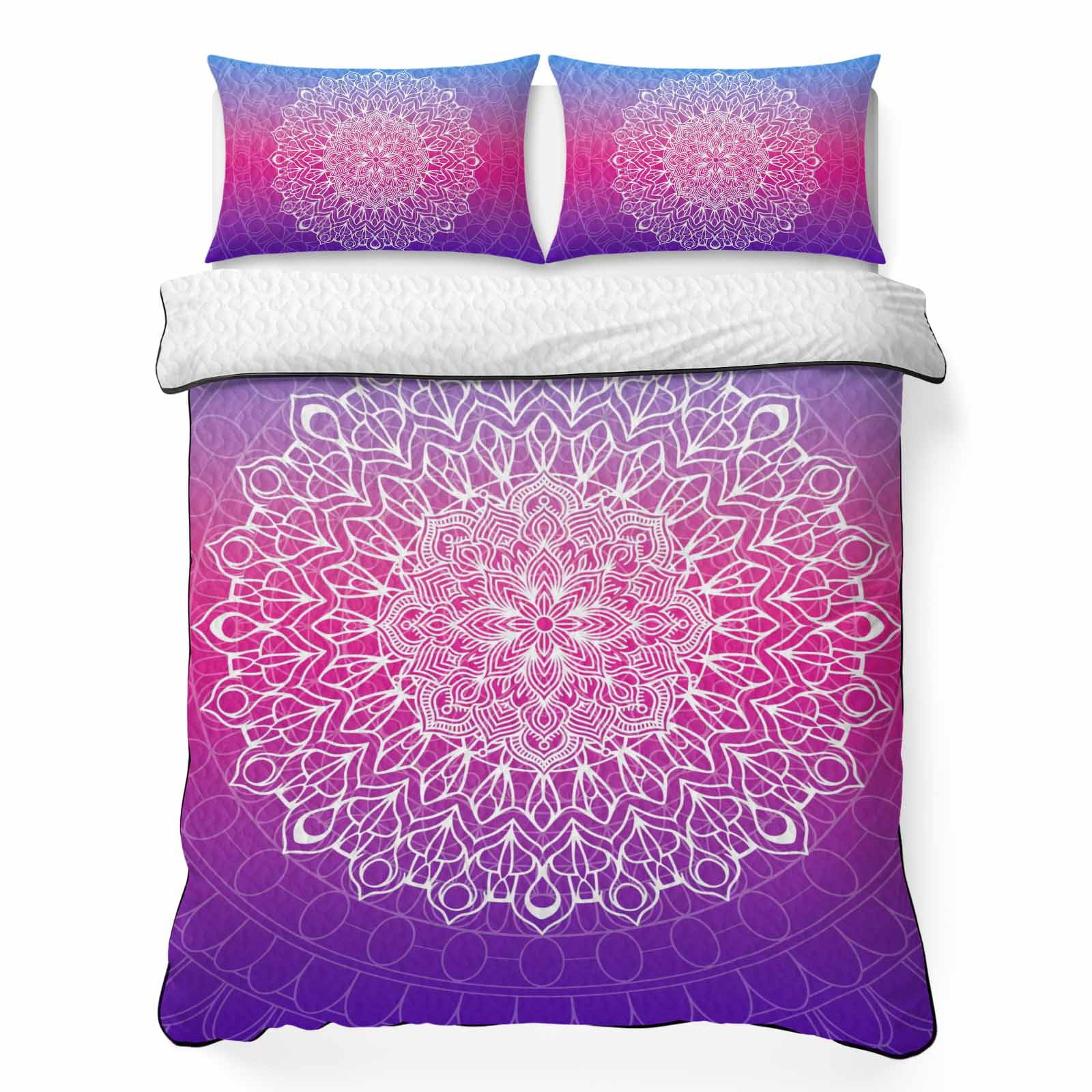 Boho Ethnic Blossom Floral 3 Piece Quilt Bedding Set with 2 Pillow Shams Decor Gradient Texture Lightweight Bedspread Coverlet Soft Breathable All Season Quilt 68 x 98 Inch