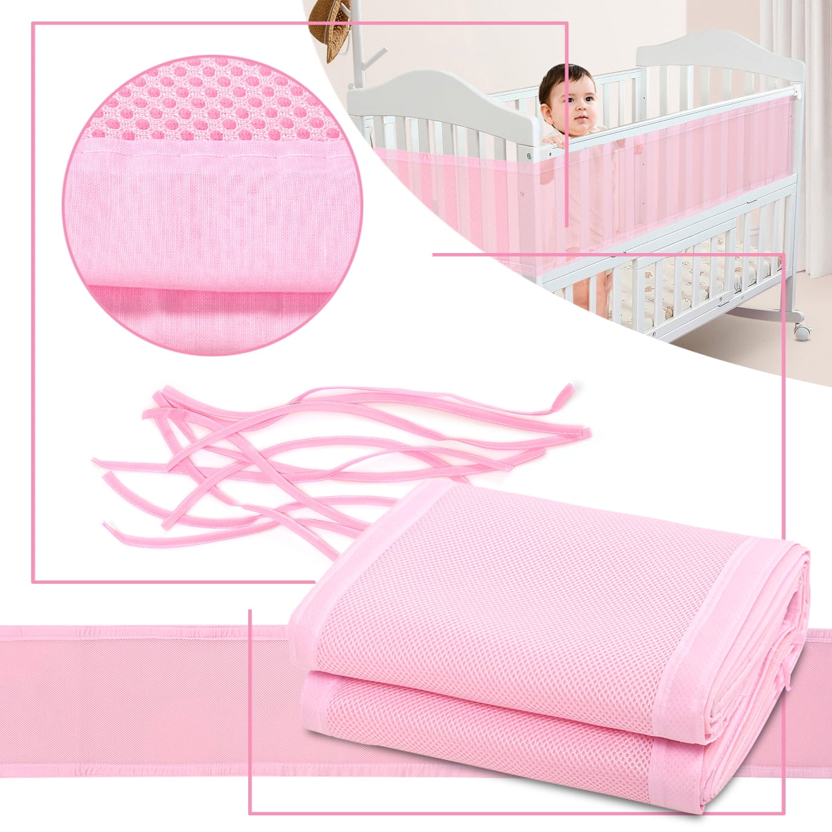 3D net cloth Breathable Baby 4 Sides Mesh Liner crib fence kit,Can