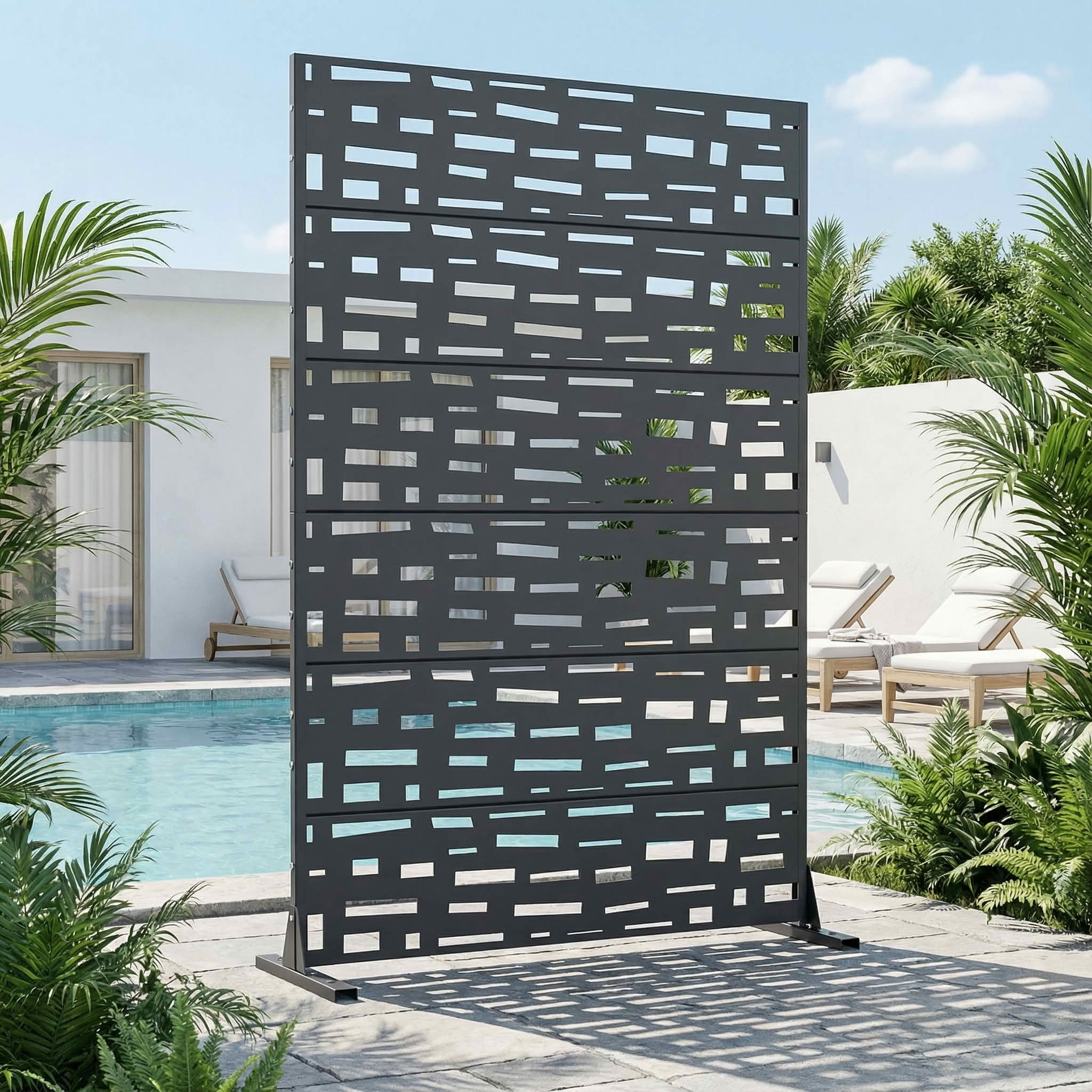 MAYEERTY 72X47" Metal Outdoor Cambrian Gray Privacy Screen for Backyard & Garden, 6 Piece Set