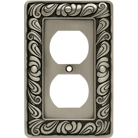 Paisley Wall Plate, Satin Pewter, Single Duplex Switch Cover