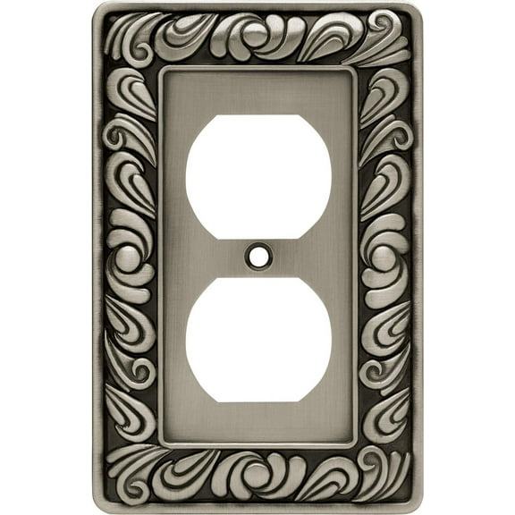 Paisley Wall Plate, Satin Pewter, Single Duplex Switch Cover