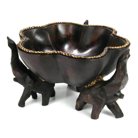 AeraVida 6" Triumphant Elephant Rain Tree Wooden Bowl-Handmade Carving from Thailand, Brown