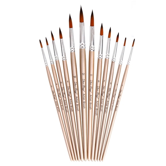 moobody 12pcs Paint Brushes Set Kit Round Pointed Brushes with Nylon Hair for Artist Acrylic Aquarelle Gouache Watercolor Oil Painting for Great Art Drawing Supplies