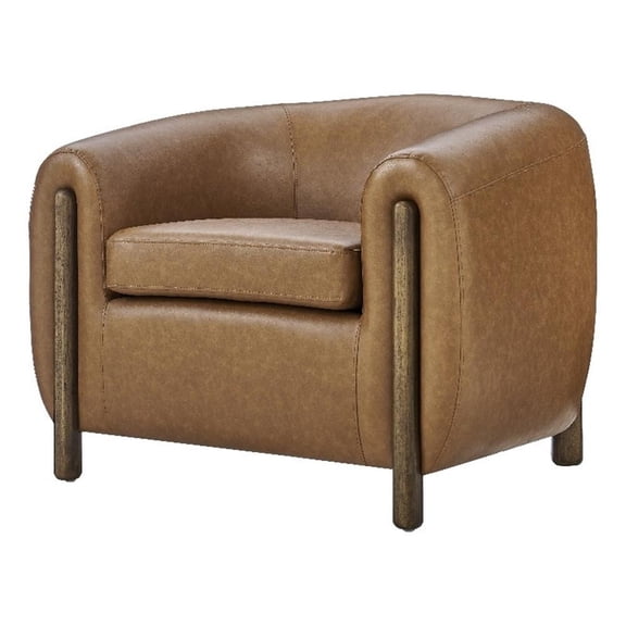 New Pacific Direct Cordelia Faux Leather Accent Arm Chair in Vintage Cider