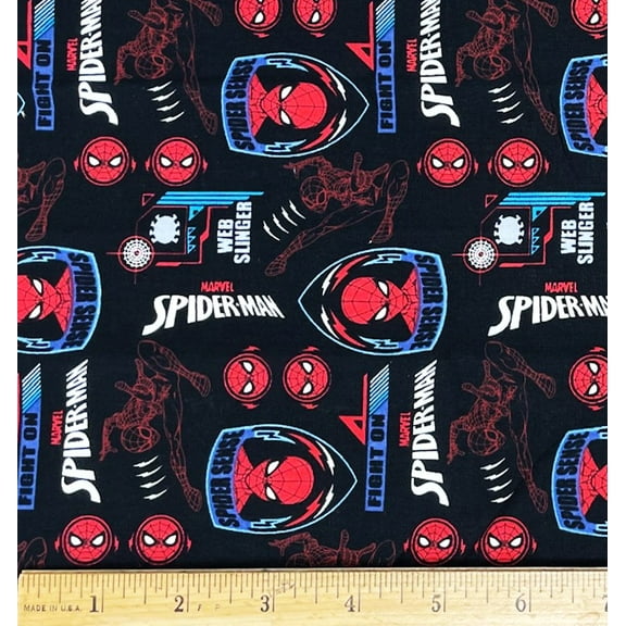 1 Fat Quarter - Marvel Spiderman Web Slinger on Black Cotton Fabric - 21" X 18"