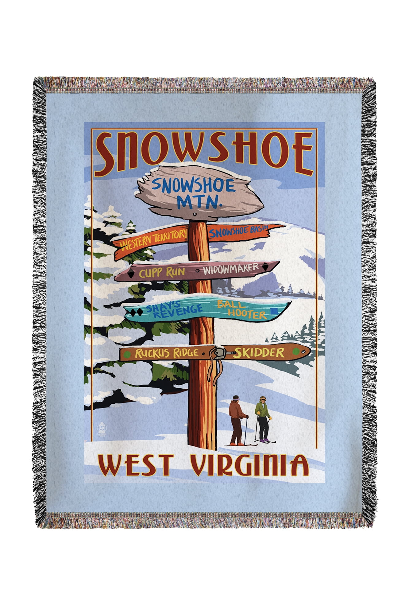 Snowshoe, West Virginia Destinations Sign Lantern Press Artwork (60x80 Woven Chenille Yarn Blanket) by Lantern Press