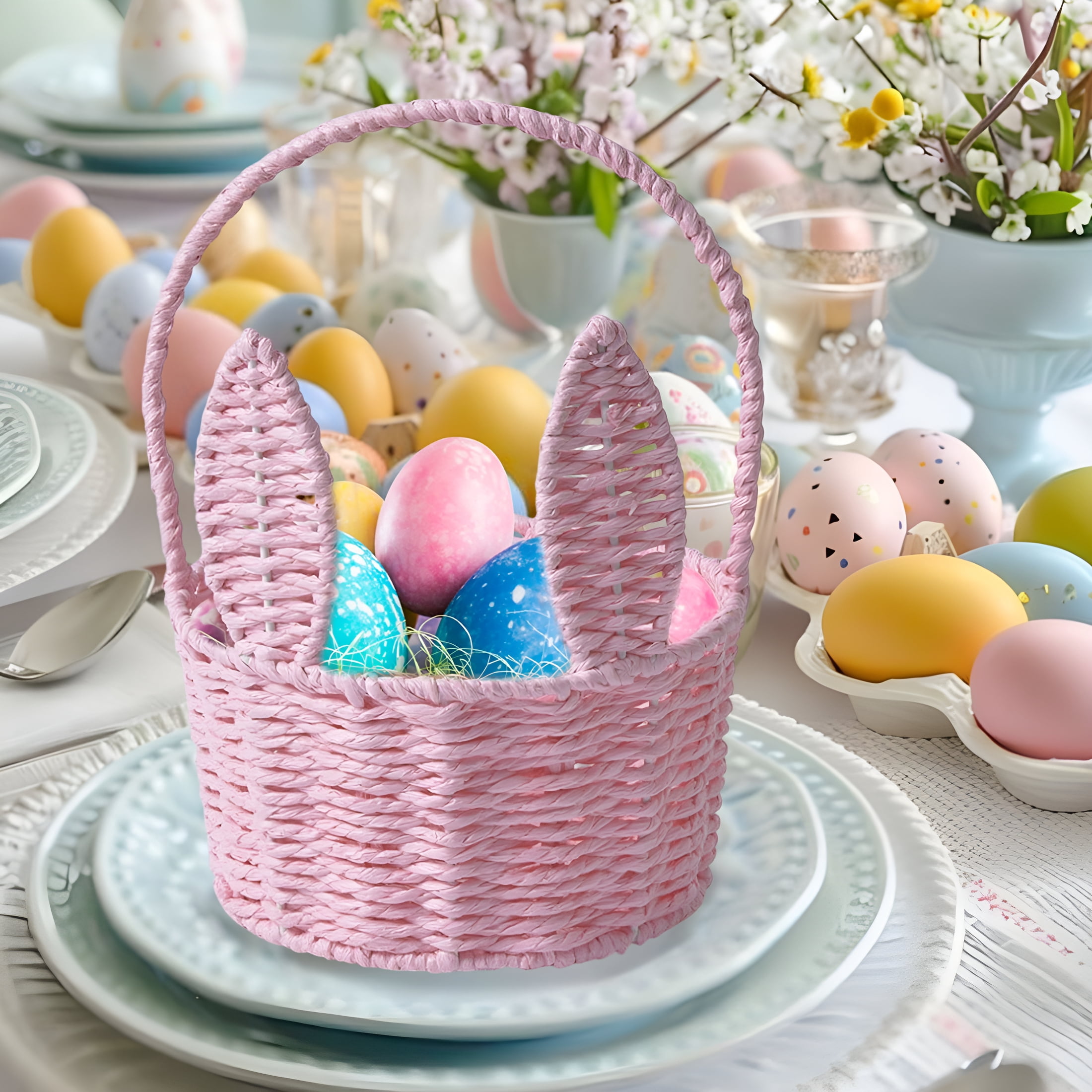 XIBUFE 2026 New Large Easter Woven Bunny Basket with Long Ears,Storage Tote Bag for Eggs,Kids Gift,And Home Decoration Easter Baskets for Kids for Easter Egg Hunt, Party, Home, Picnic