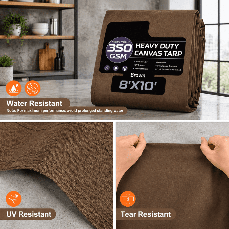 Canvas Tarp 8x10 Ft 12 Oz Heavy Duty Waterproof Dark Brown - Walmart.com