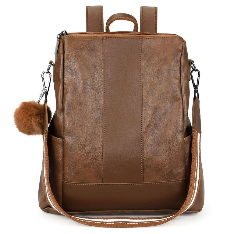 BadPiggies Women PU Leather Backpack Purse Anti-theft Travel Shoulder Bag  Casual Satchel Bags (Brown) 