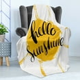 thumbnail image 4 of Hello Sunshine Soft Flannel Fleece Throw Blanket, Vintage Composition with Words and Grunge Sun, Cozy Plush for Indoor and Outdoor Use, 50" x 70", Earth Yellow Grey, by Ambesonne, 4 of 5