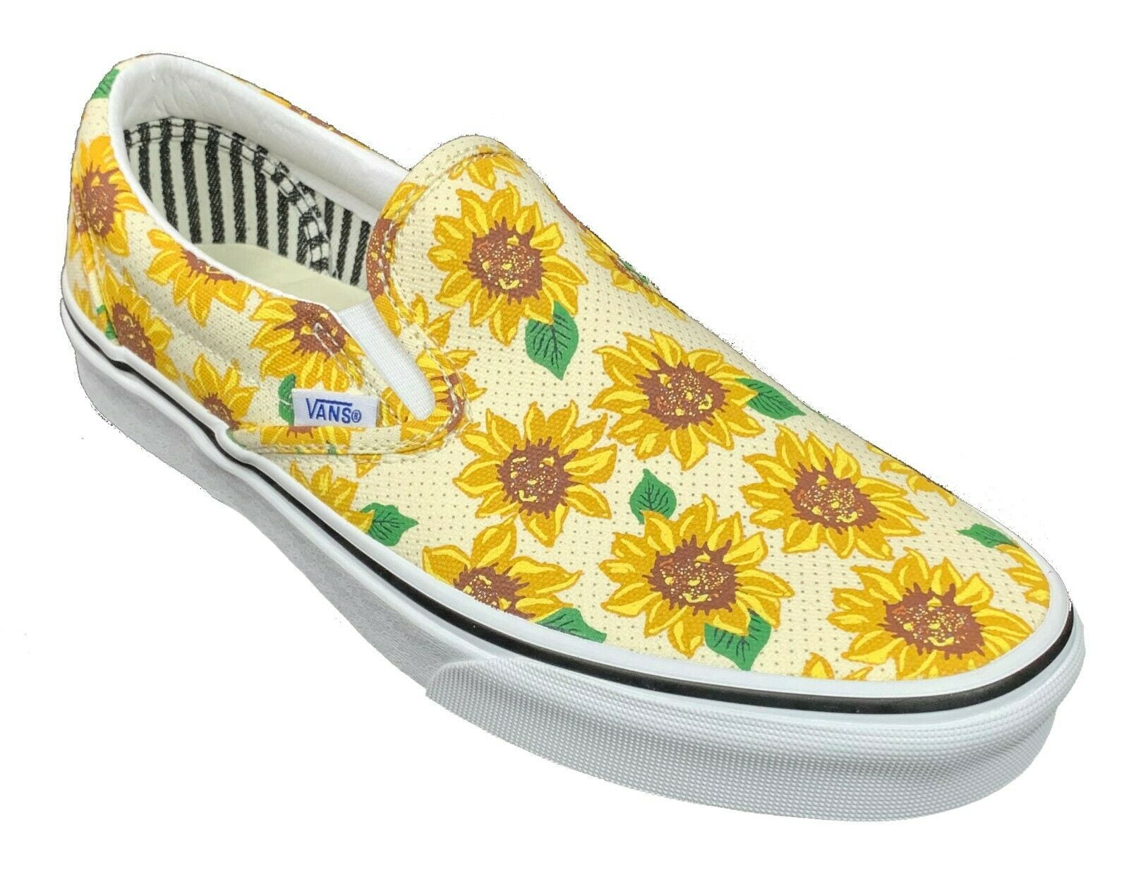 white slip on vans with sunflowers