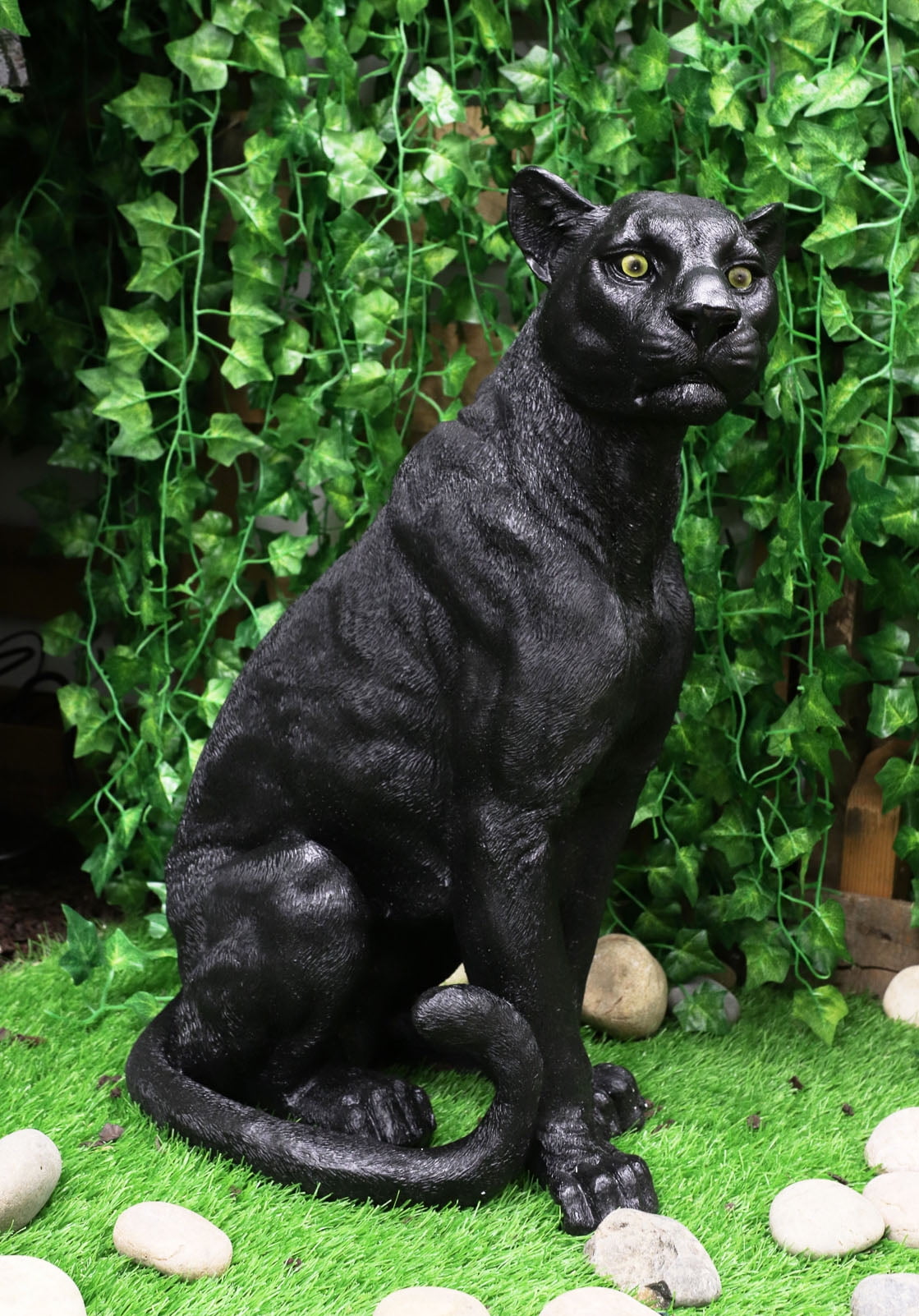 STALKING AFRICAN BLACK PANTHER OUTDOOR STATUE Jungle Predator Sculpture Yard Art 