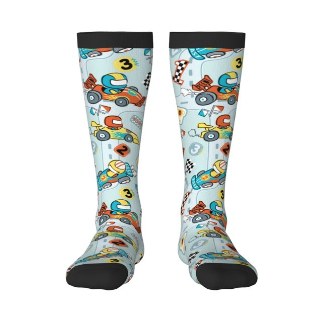 Wukai Cartoon Car Racing for Contrast Color Stockings, Sports Fitness Adult Long Socks, Unisex