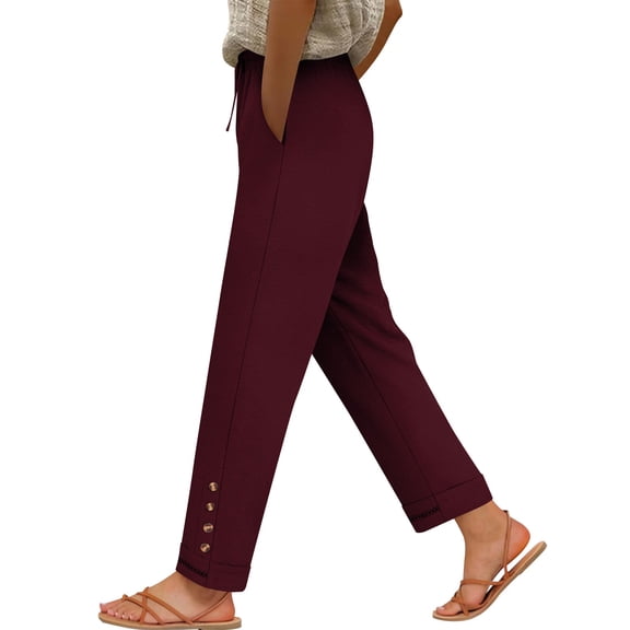BUIGTTKLOP Womens Cotton Pants Drawstring High Waisted Casual Pants Straight Leg Lounge Trousers