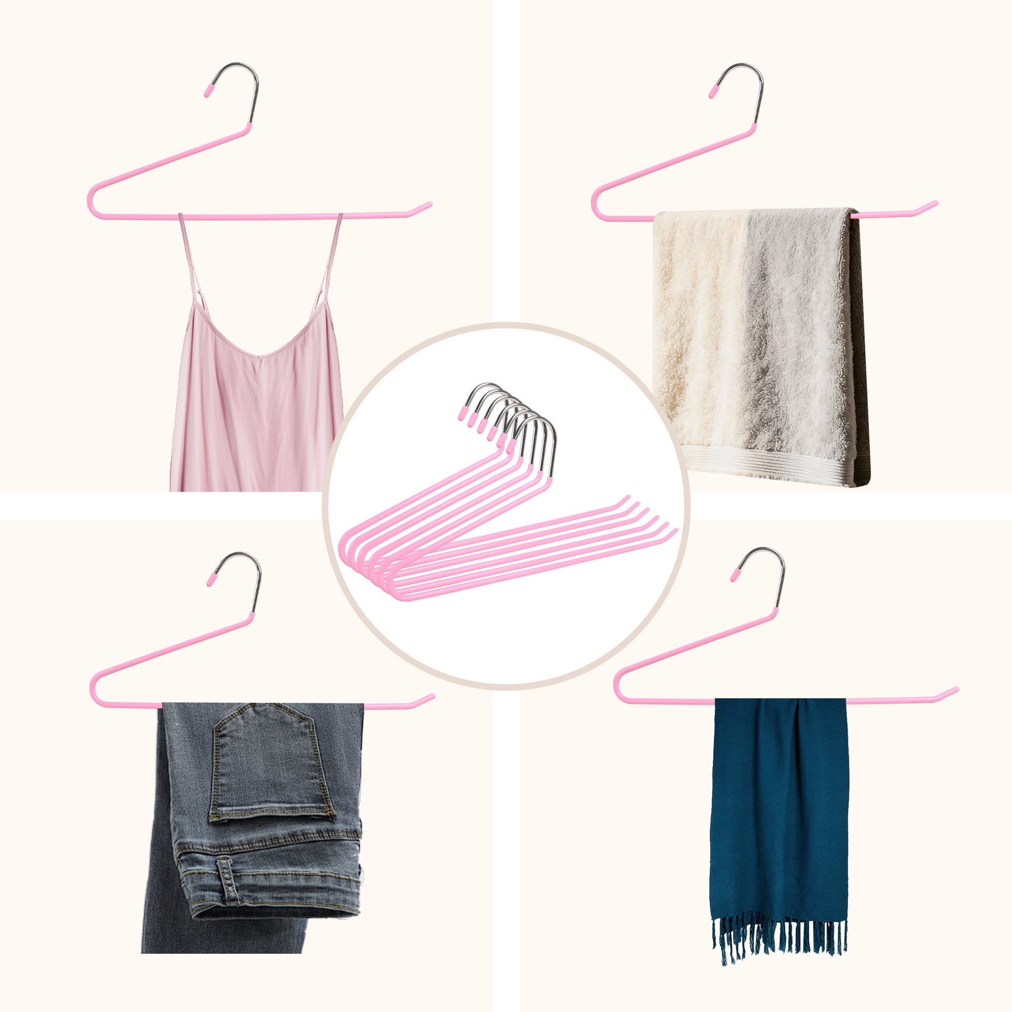 BP4U 24-Pack Open-Ended Metal Pants Hangers with Non-Slip Coated, Heavy Duty Space Saving Steel Towel & Scarf Hangers for Jeans, Trousers, Dresses & Bath Towels(Pink)