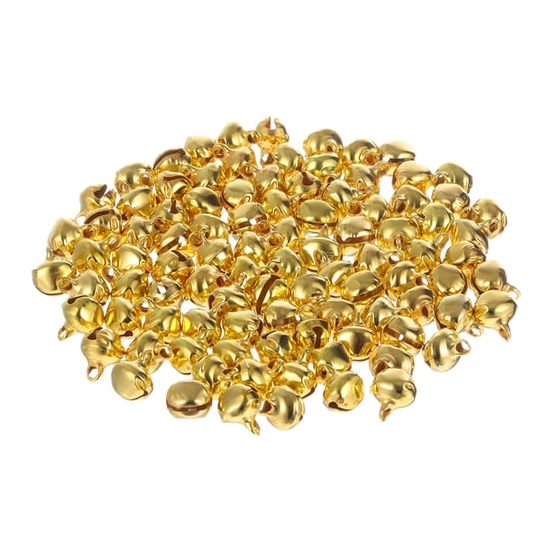 100 cascabeles pequeños de 12 mm para Navidad, bodas, decoración, abalorios, bisutería (dorados)