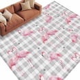 thumbnail image 2 of 8x10 Washable Area Rug, Pink Flamingo Non-Slip Extra Large Rectangle Rug for Living Room Bedroom, Summer Animal Heart Shape Palm Leaf Gray Plaid Indoor Floor Mat for Home Decor, 2 of 9
