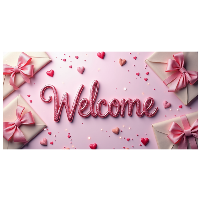 Welcome Decorative Banner with Roses and Hearts for Parties Events Celebrations Wedding Backdrop Party Decoration and Indoor Photography Background