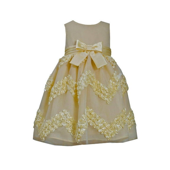 Little-Girls 2T-6X Yellow Chevron Bonaz Rosette Mesh Overlay Dress (2T, Yellow)