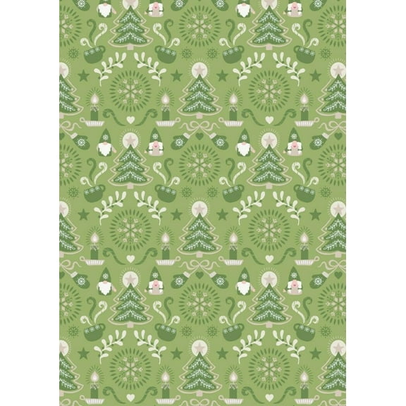 Lewis & Irene Christmas Hygge Christmas Trees Green Gnomes Snowflakes Tonttu 100% Cotton Fabric sold by the yard