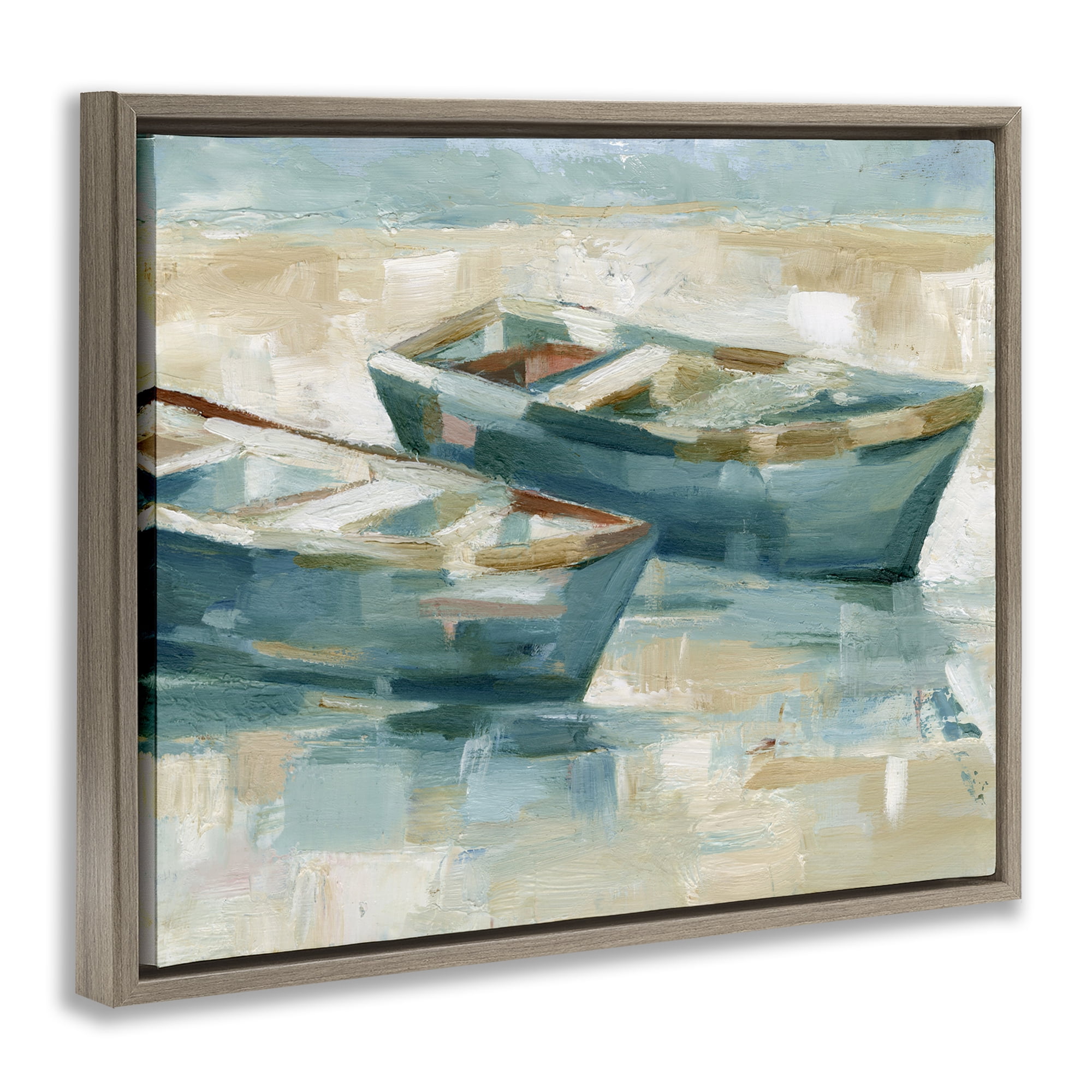 Stupell Industries Two Boats Abstraction Transportation Painting Brown Floater Framed Canvas Art Print Wall Art, 21 x 17