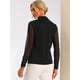 thumbnail image 3 of Blusa con cuello en V para mujer, cuello de solapa, panel de malla, manga farol, elegante camisa de trabajo de oficina Negro S, 3 of 6