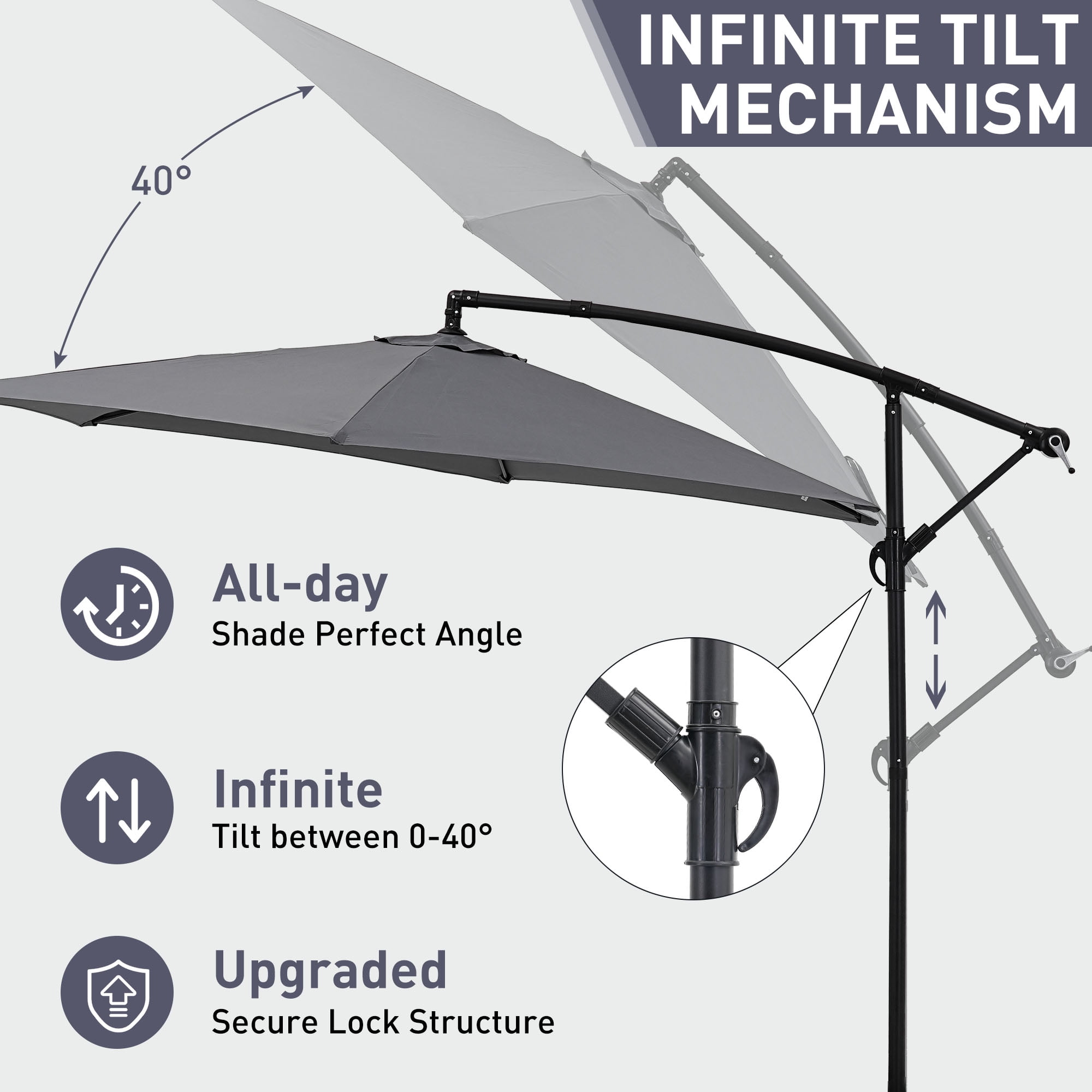Ainfox 10ft Cantilever Offset Patio Umbrella with Sandbags Weighted Base and Cross Base - Outdoor Market Umbrella, Easy Tilt Adjustment,Grey