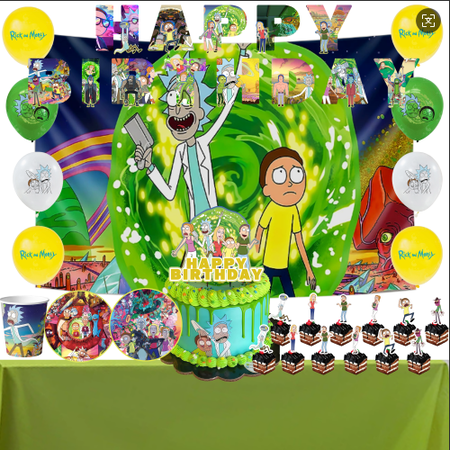 Rick and Morty Party Decorations & Rick and Morty Party Tableware Set- Rick and Morty Birthday Banner Balloons Plates Napkins etc Rick and Morty Birthday Party Supplies for Kids