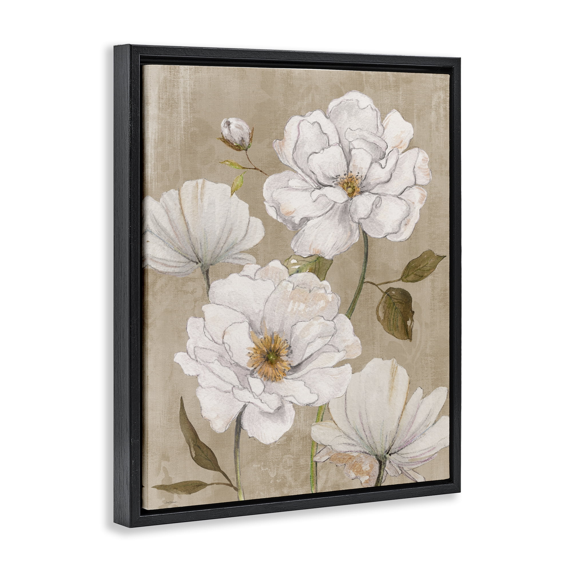Stupell Industries Rustic Magnolia Blooms Black Framed Floater Canvas Wall Art, design by Carol Robinson