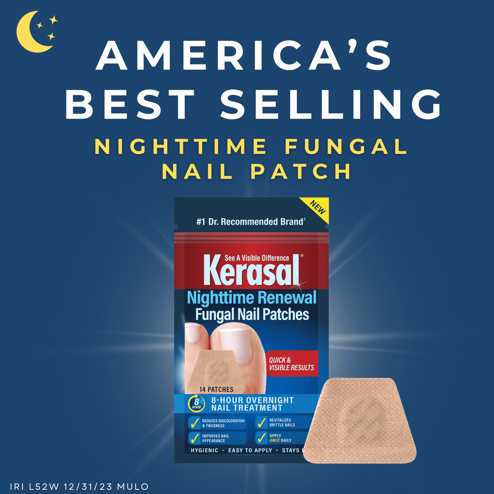 Kerasal Nighttime Renewal Anti-Fungal Nail Patch - Extra Strength, Overnight Repair, 14 Count