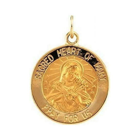 Sacred Heart of Mary Religious Medal - 14k Yellow Gold- Just Under 3/4 Inch X 3/4 Inch- 18 Mm