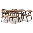 thumbnail image 2 of Baxton Studio Harland Mid-Century Modern Grey Faux Leather Upholstered and Walnut Brown Finished Wood 7-Piece Dining Set, 2 of 9